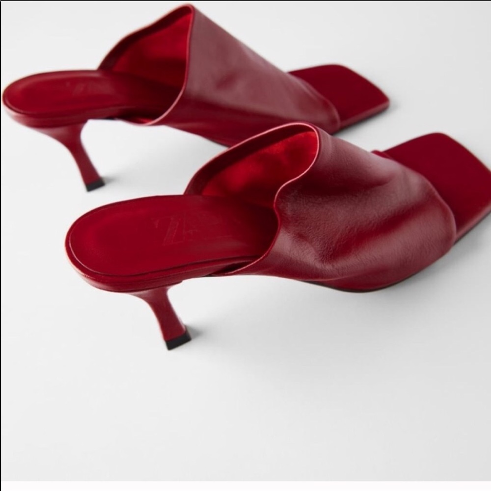 ZARA Heeled Leather Mules Square Toe 40/US 9